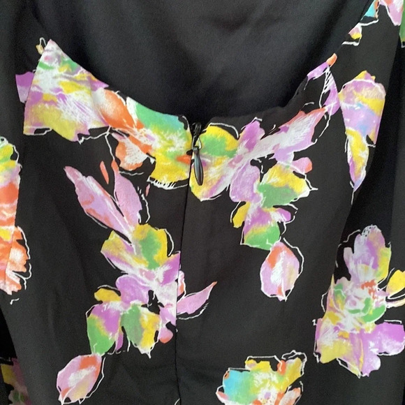 Lush NEW Square Neck Mini Dress Back Smocking Cutout Detail Dark Floral Print - Picture 15 of 16